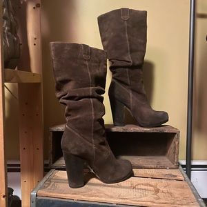 Madden girl healed mid calf boots- suede